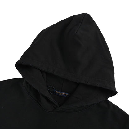 Louis Vuitton denim patch embroidery washed ripped hole hooded sweatshirt