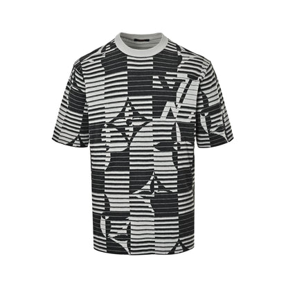Louis Vuitton 26ss striped old flower jacquard knitted short sleeves