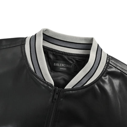 Balenciaga 3M embroidered gray Manchester United baseball flight leather jacket