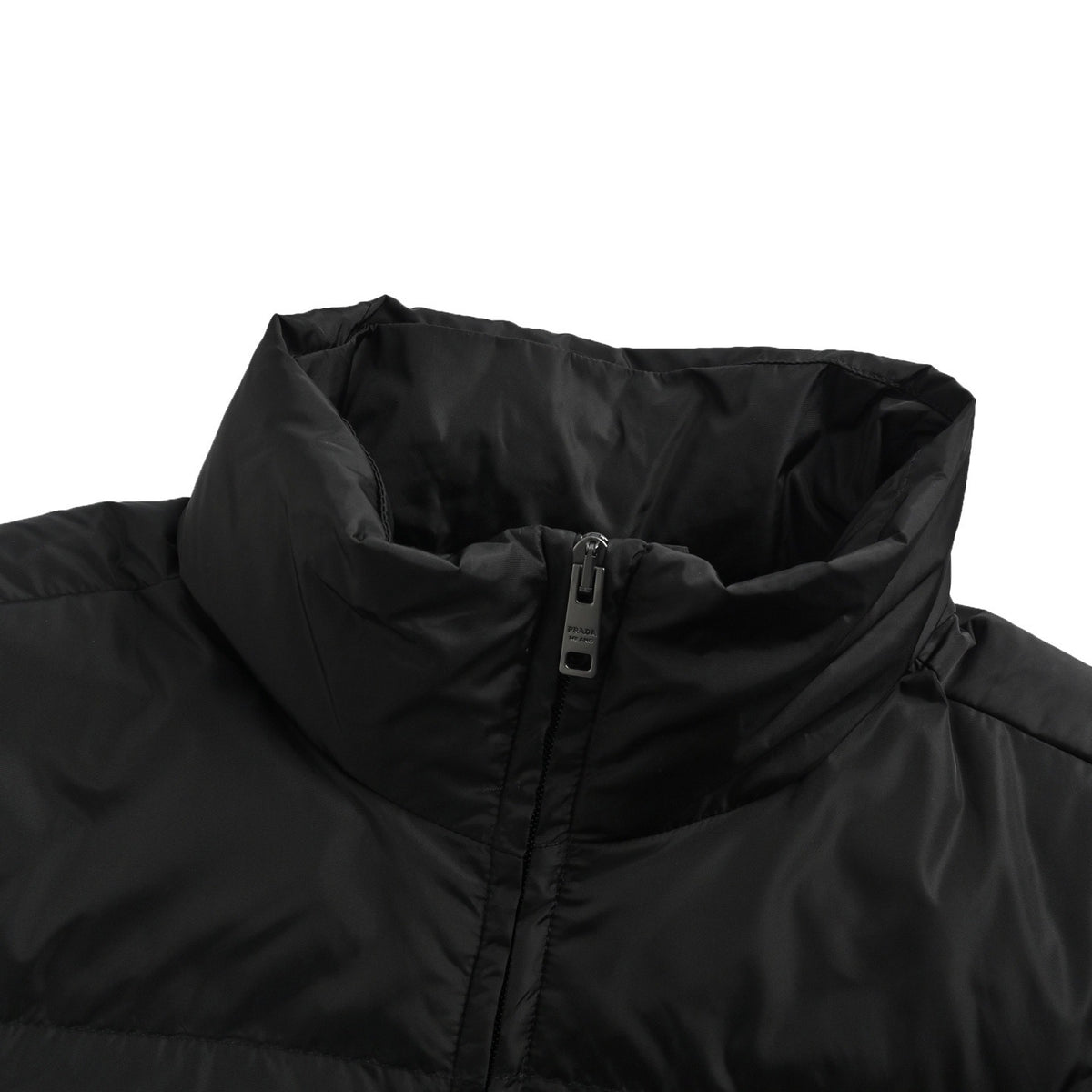 Prada pocket triangle logo quilted stand collar down jacket
