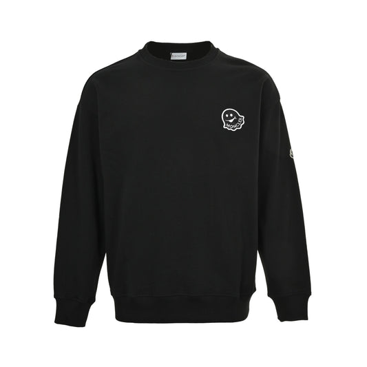 Moncler/Mongolian little monster hair transplanted embroidered badge round neck sweatshirt