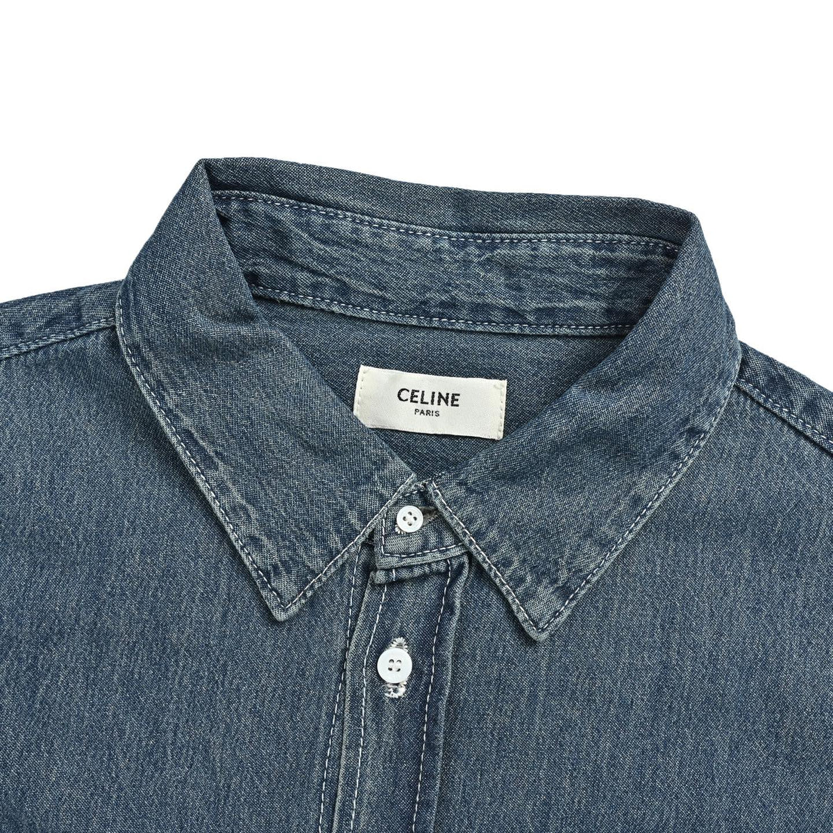 Celine Arc de Triomphe embroidered denim short-sleeved shirt