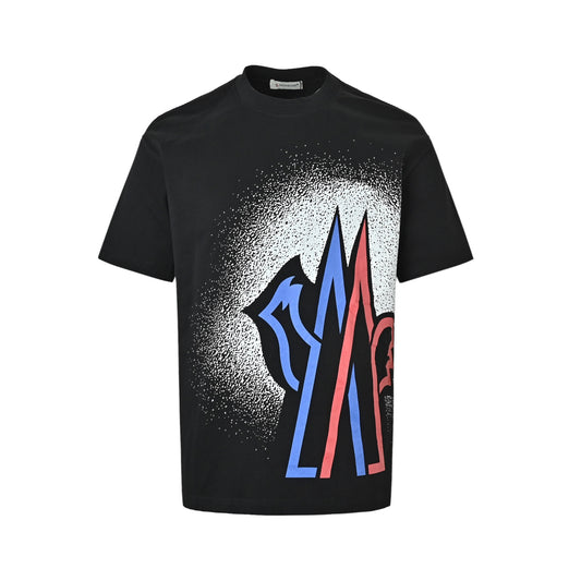 Moncler/mask blue and red contrast splash ink short sleeves