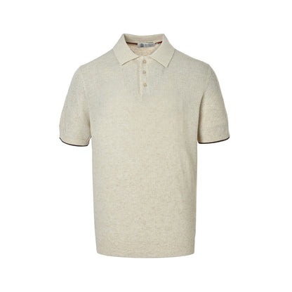 BRUNELLO CUCINELLI BC Solid Lapel Rib Knit Polo Short Sleeve