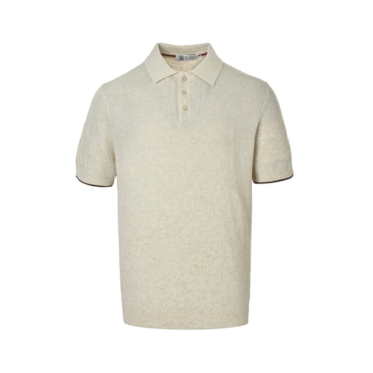 BRUNELLO CUCINELLI BC Solid Lapel Rib Knit Polo Short Sleeve