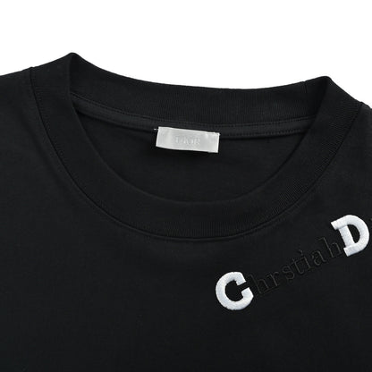 Dior CD slogan letter embroidered short sleeves