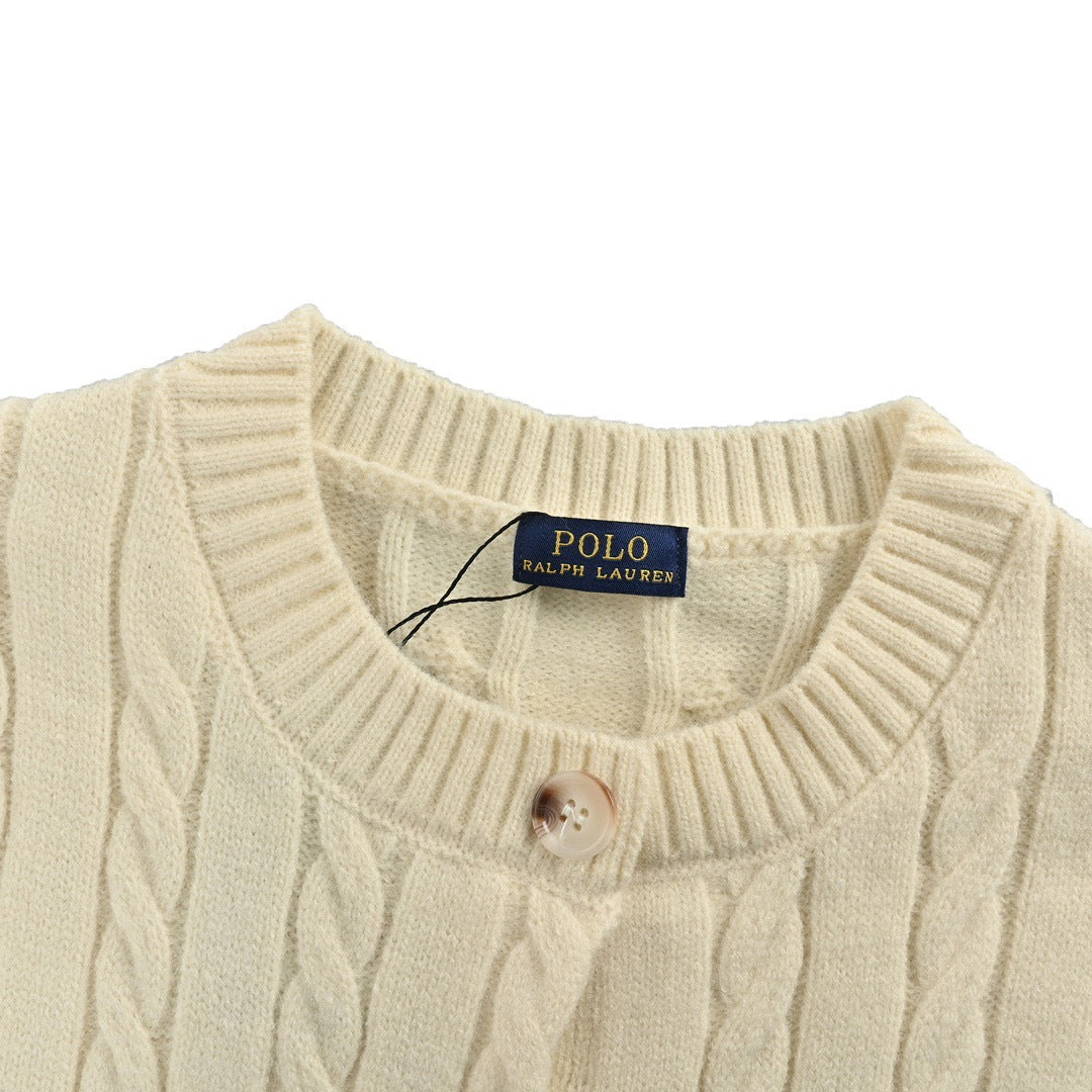 Ralph Lauren Classic Women's Cable Round Neck Knitted Sweater Cardigan