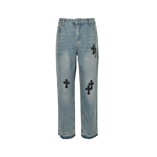 Chrome Hearts/Chrome Heart cross patch embroidered washed jeans