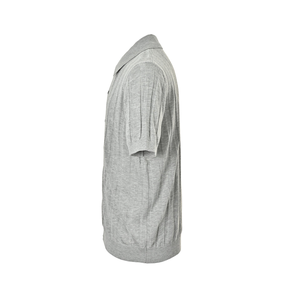 BRUNELLO CUCINELLI BC light gray vertical striped ribbed knit short-sleeved cardigan