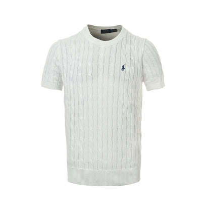 Ralph Lauren horse logo embroidered cable knit short sleeves