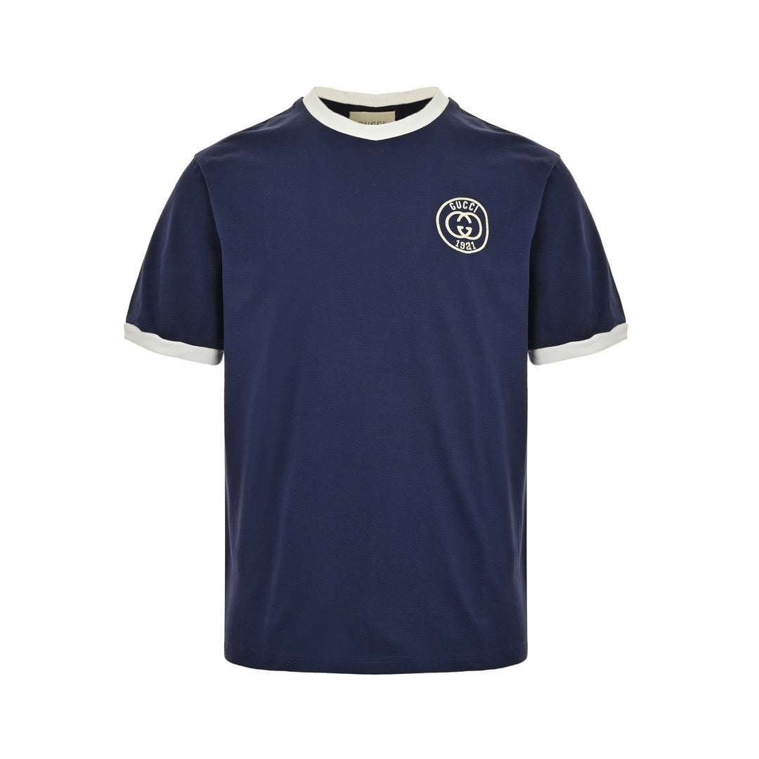 Gucci 23ss 1921 embroidered logo contrasting short sleeves