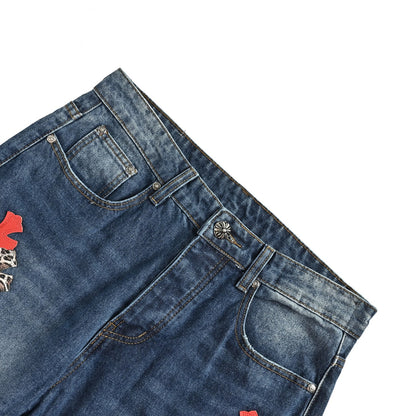 Chrome Hearts cross patch leather jeans