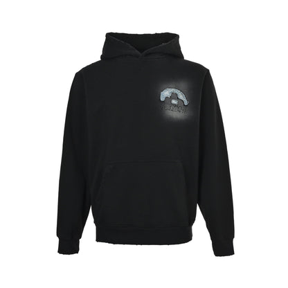Louis Vuitton denim patch embroidery washed ripped hole hooded sweatshirt