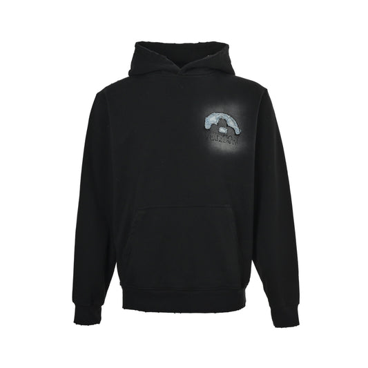 Louis Vuitton denim patch embroidery washed ripped hole hooded sweatshirt