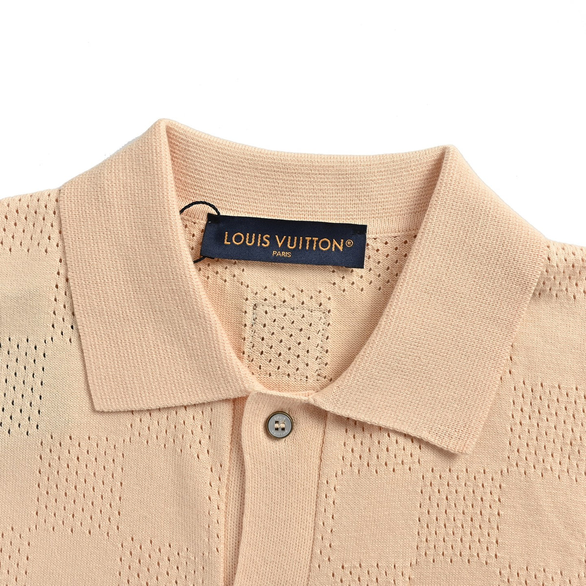 Louis Vuitton checkerboard mesh knitted Polo short-sleeved cardigan