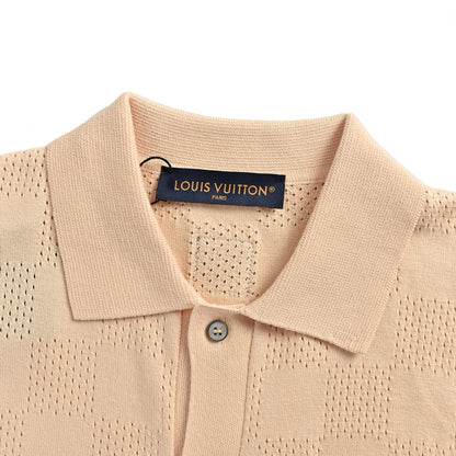 Louis Vuitton checkerboard mesh knitted Polo short-sleeved cardigan