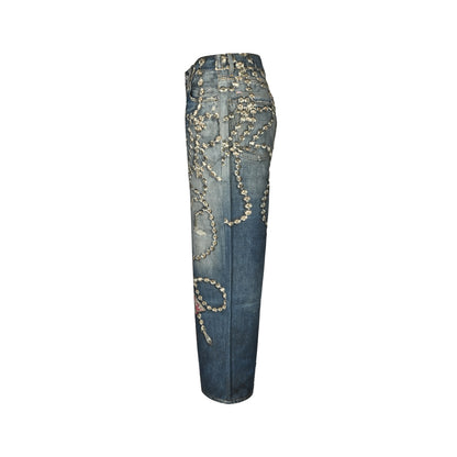 Acne Studios chain print dyed distressed jeans