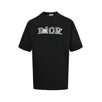 Dior 26ss frayed patch letter embroidered short sleeves