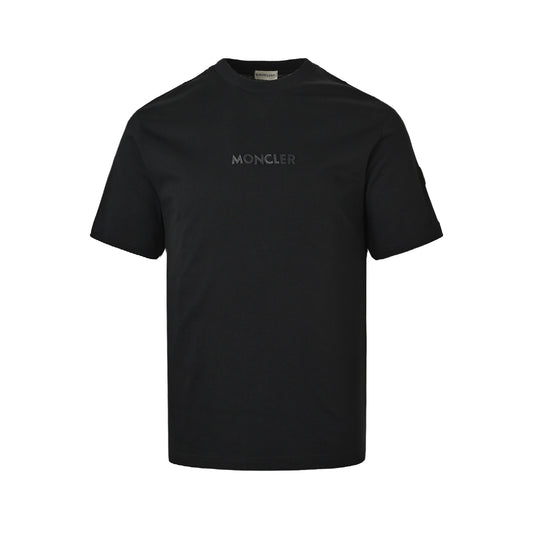 Moncler/muzzled arm patch leather logo round neck short sleeves