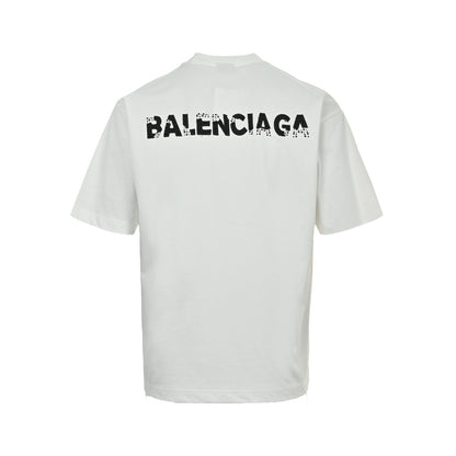 Balenciaga 26ss hot beaded letters washed hole short sleeves