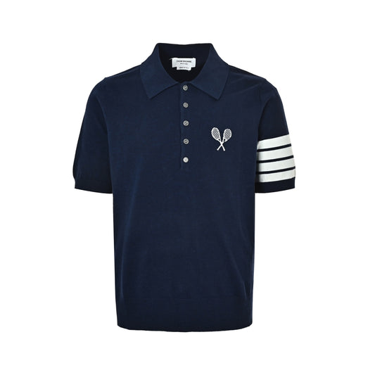 Thom Browne/Thom Brown Tennis racket intarsia knitted Polo short sleeves