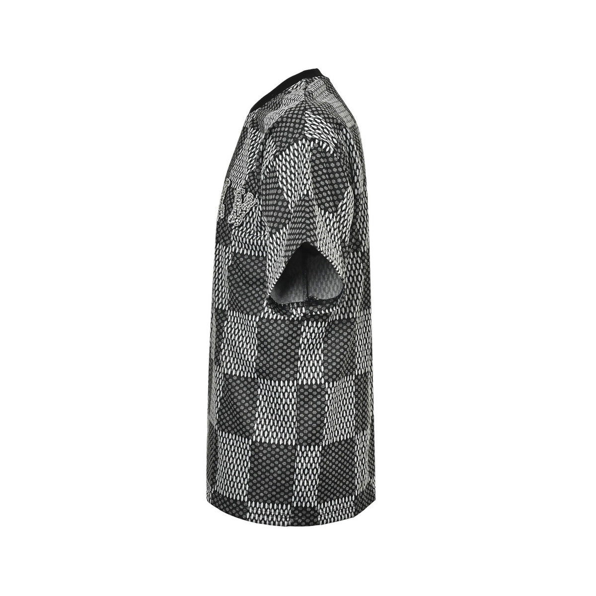 Louis Vuitton rhinestone letter logo checkerboard short sleeves