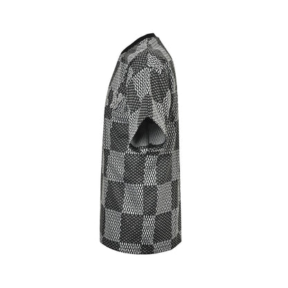 Louis Vuitton rhinestone letter logo checkerboard short sleeves