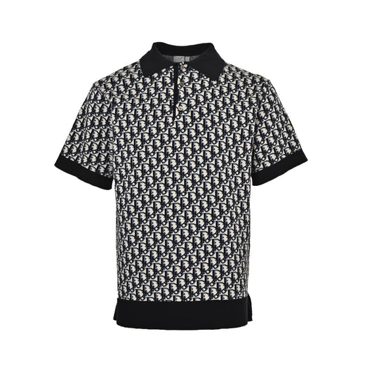 Dior classic old flower jacquard knitted Polo short sleeves