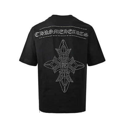Chrome Hearts/Chrome Heart 26ss heavy embroidery rivets beading frayed short sleeves