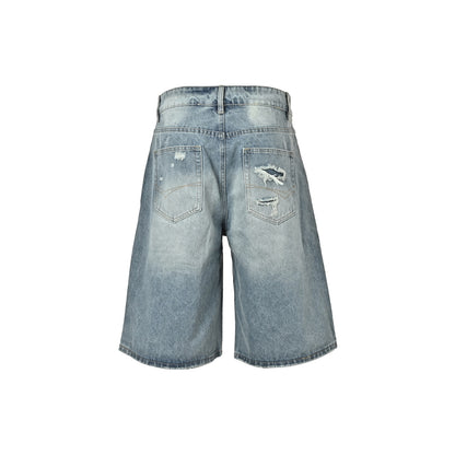 Balenciaga 26ss solid color ripped denim shorts