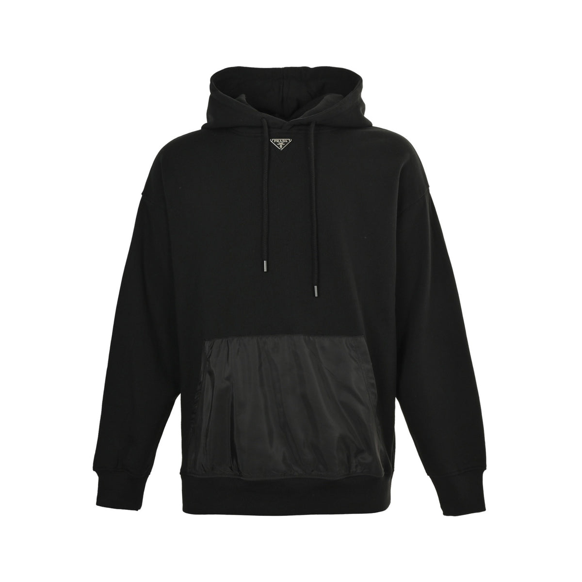 Prada 25Fw collar triangle logo nylon pocket hooded sweatshirt