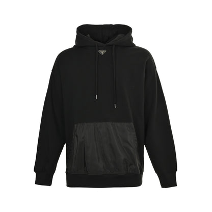 Prada 25Fw collar triangle logo nylon pocket hooded sweatshirt