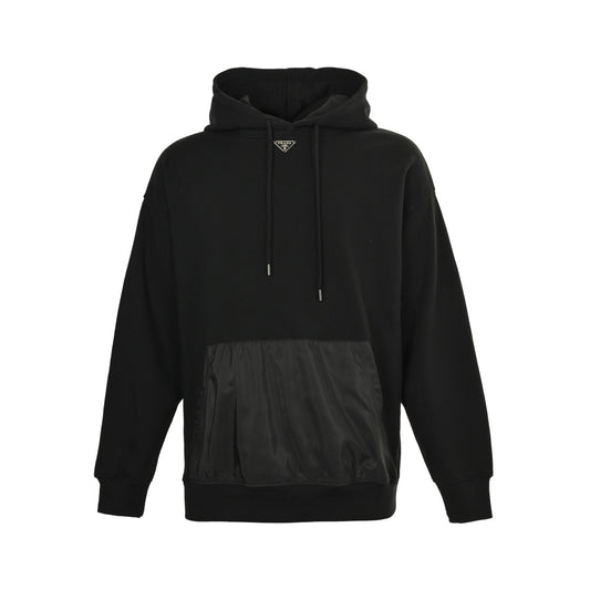 Prada 25Fw collar triangle logo nylon pocket hooded sweatshirt