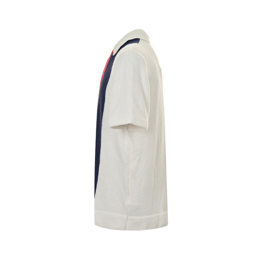 Gucci 24ss contrast striped stitching knitted Polo short sleeves