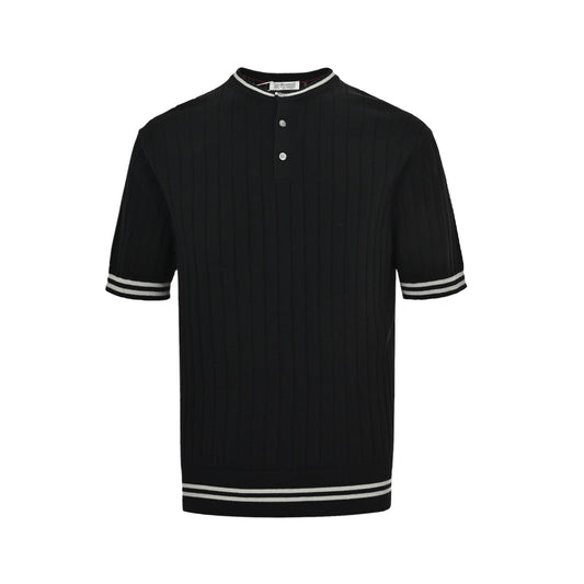 BRUNELLO CUCINELLI BC cable henley collar knitted short-sleeved T-shirt