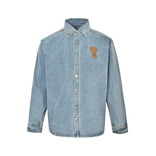 Ami Paris denim shirt with heart embroidery on the chest