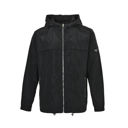 Prada Sleeve Pocket Triangle Logo Hooded Windbreaker Jacket