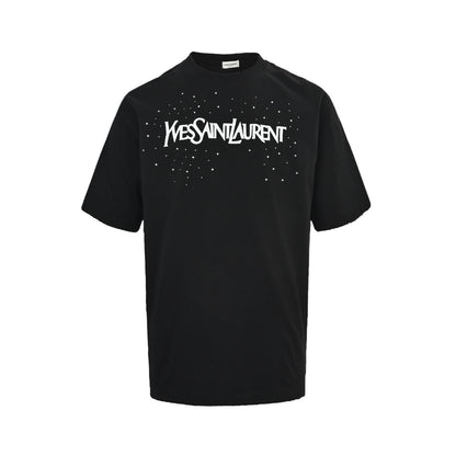 Saint Laurent ripped embroidery hot diamond short sleeves