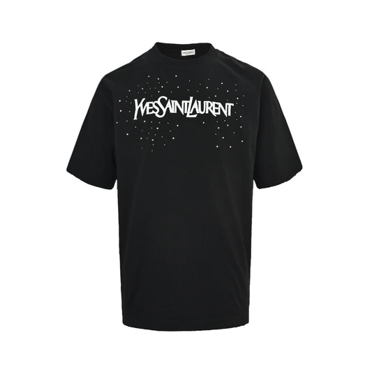 Saint Laurent ripped embroidery hot diamond short sleeves