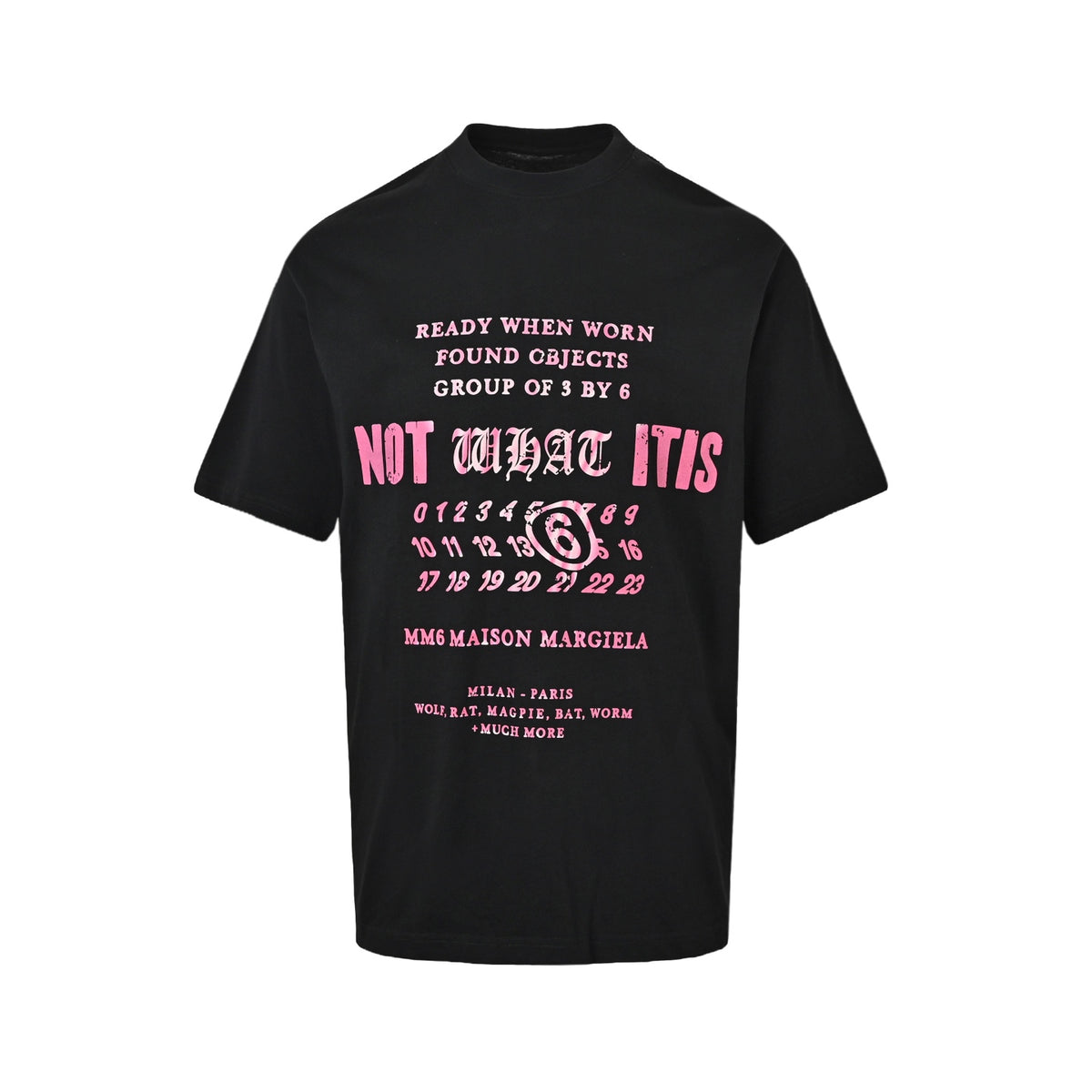 Maison Margiela/Margiela pink letter contrast printed round neck short sleeves