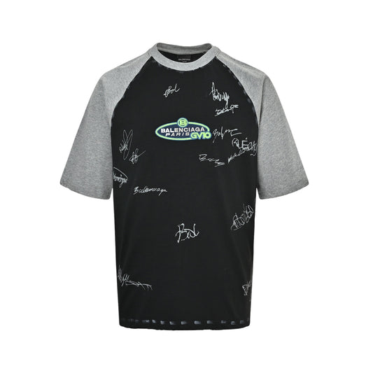 Balenciaga 26ss signature letter print splicing short sleeves