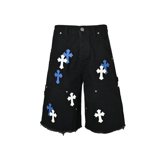 Chrome Hearts/Chrome Heart leather label cross denim shorts