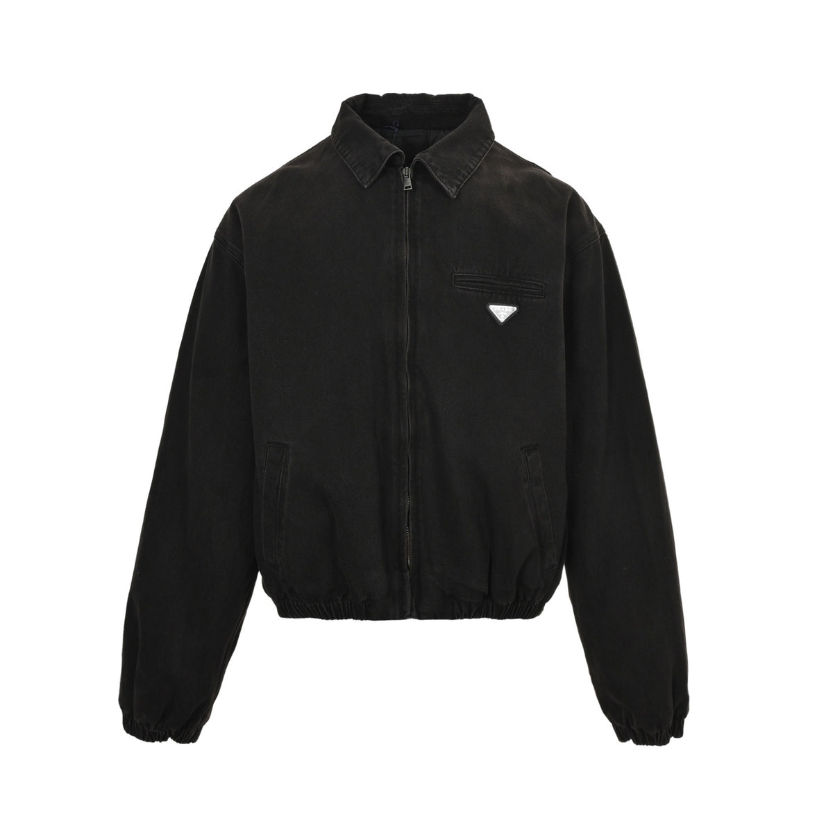 Prada triangle distressed denim cotton jacket