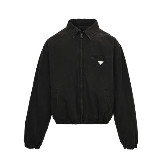 Prada triangle distressed denim cotton jacket