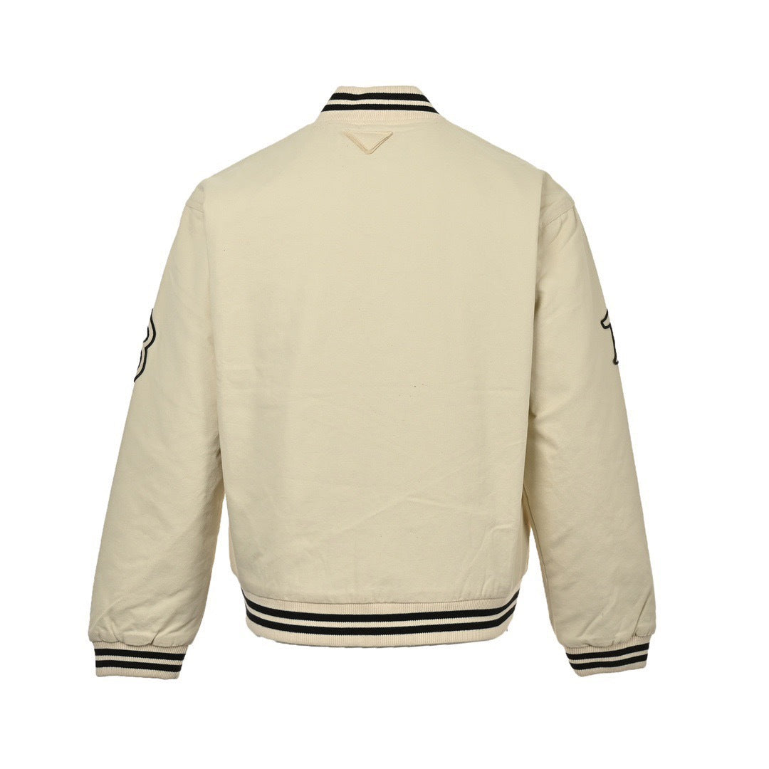 Prada 24Fw chest P letter patch medal baseball jacket