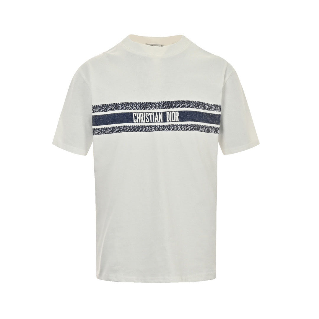 Dior 23ss blue striped letter print short sleeves