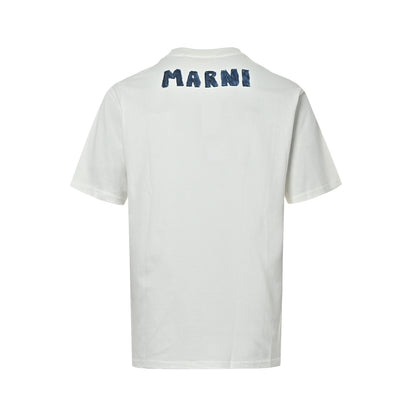 Marni humorous hand-painted graffiti ocean whale print short sleeves