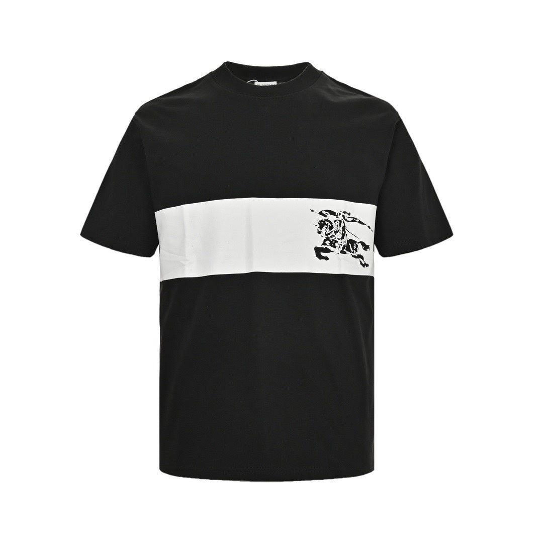 Burberry 24ss white horizontal striped war horse print short sleeves