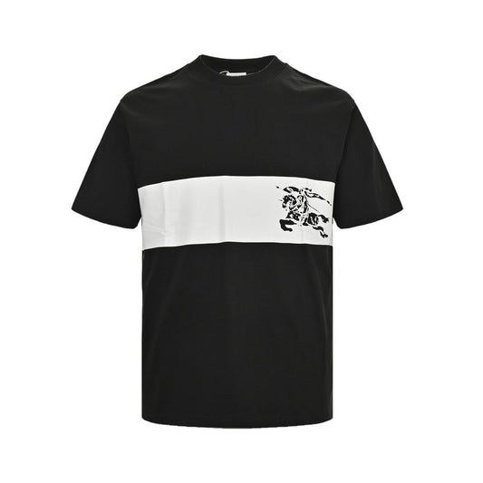 Burberry 24ss white horizontal striped war horse print short sleeves