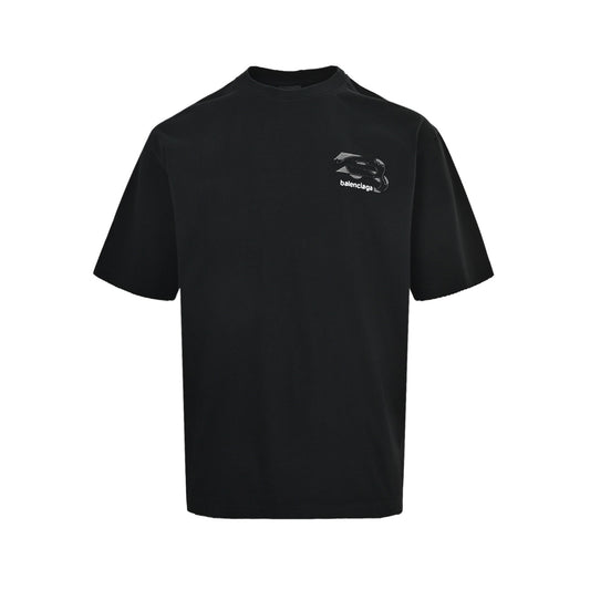 Balenciaga patchwork contrast color washed hole short sleeves